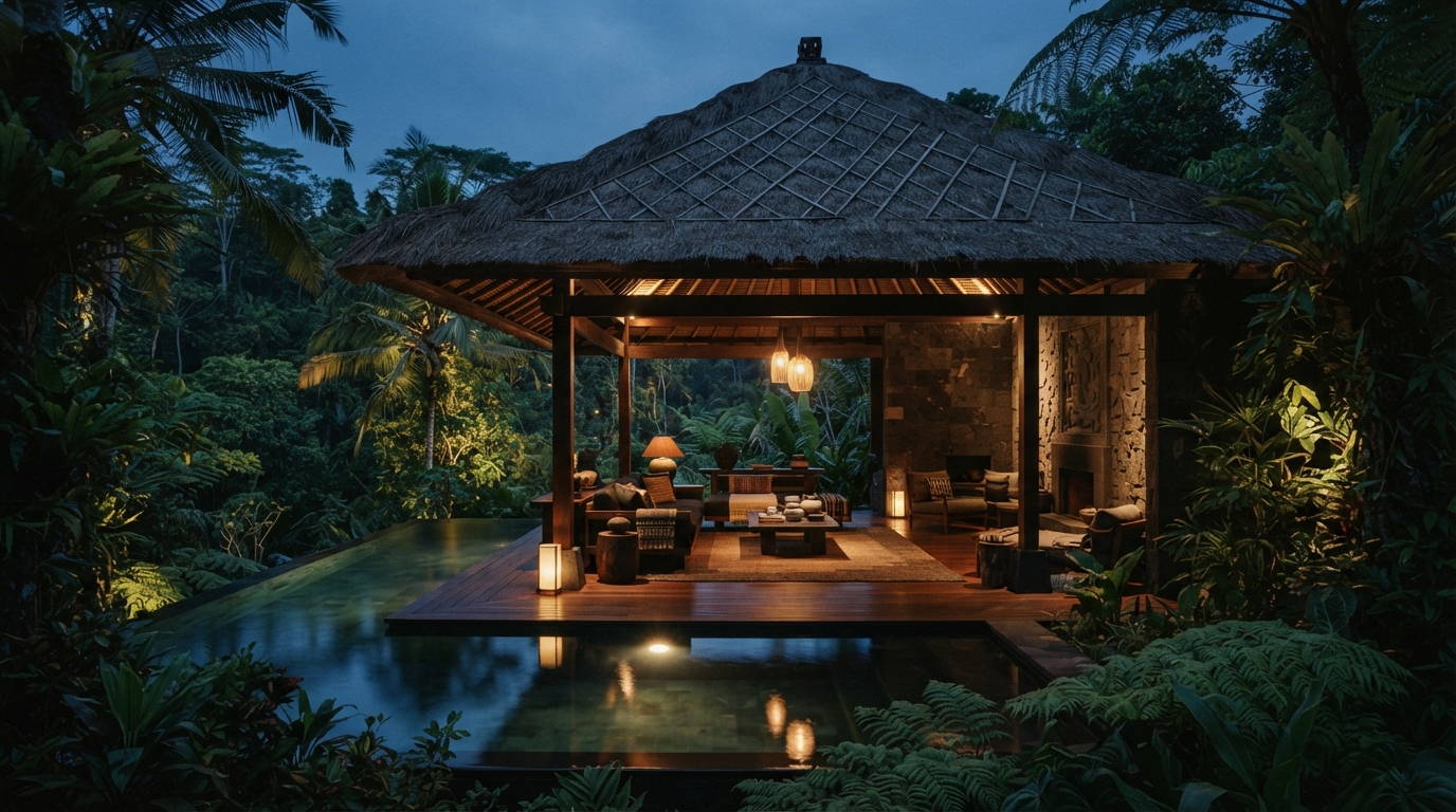 Luxury minimalist tropical resort architecture in Bali